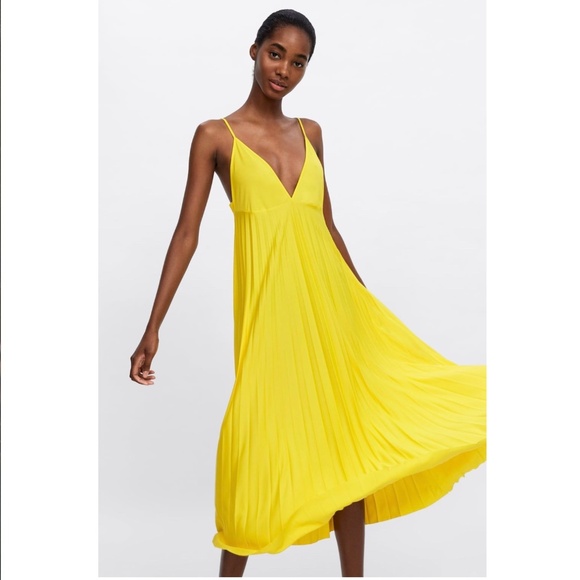 NEW Zara Yellow Pleated Camisole Dress Size Small - Picture 2 of 10